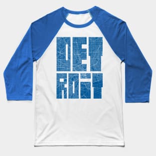 Detroit, Michigan, USA Map Typography - Blueprint Baseball T-Shirt